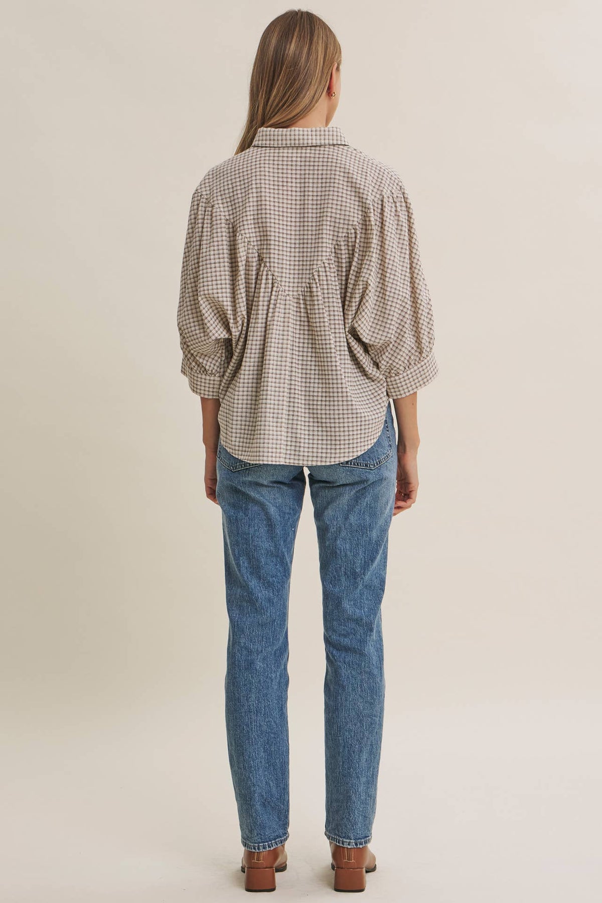 Plaid Dolman Button-Down Shirt