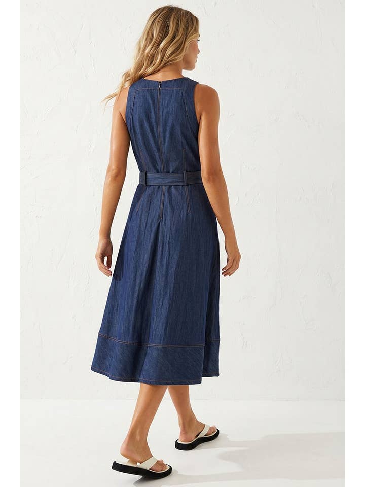 Keira Denim Belted Midi Dress