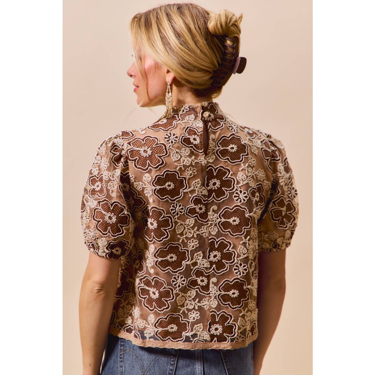 Textured Floral Mesh Top