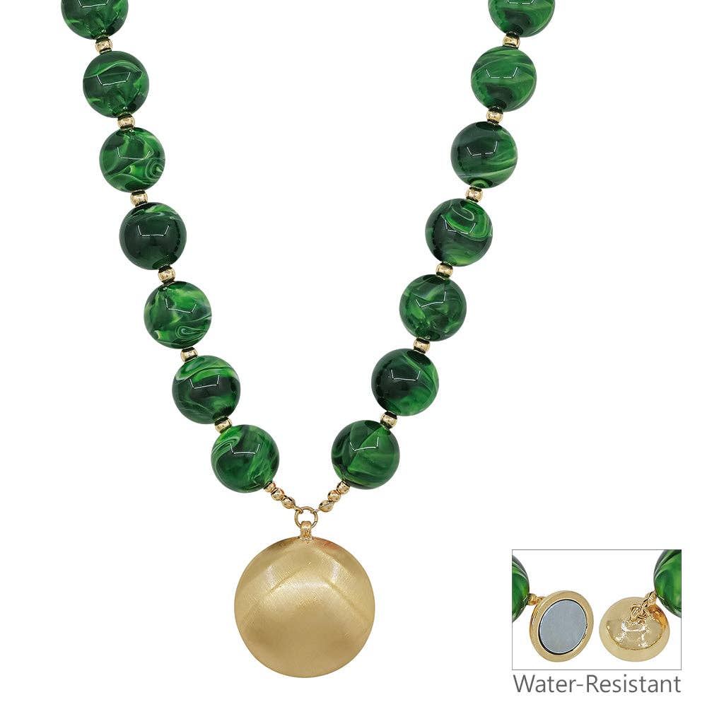 Water Resistant Green Resin Beaded Magnetic Closure Necklace