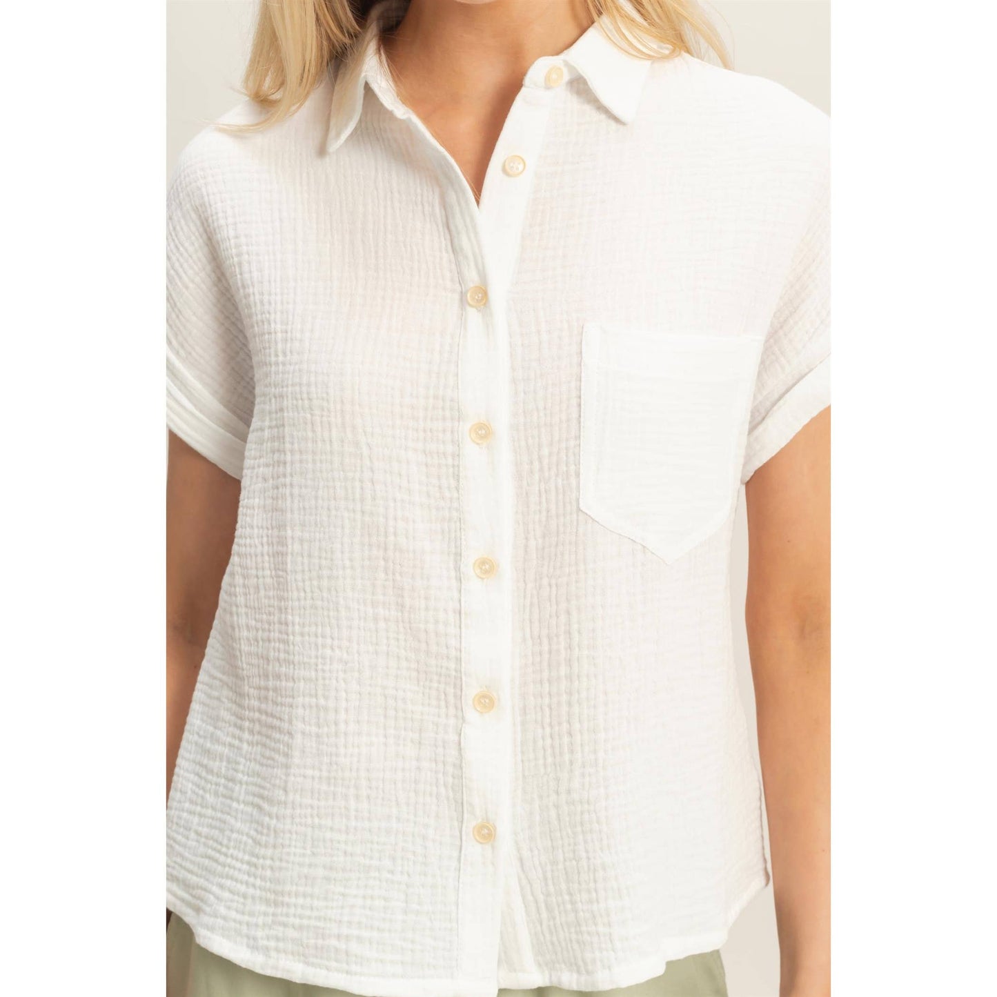 Tina Rolled Sleeve Button-Up Top