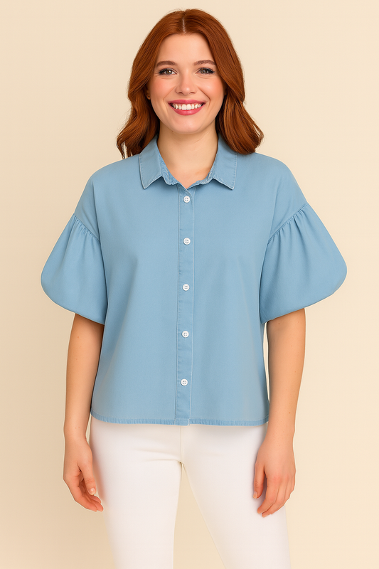 Caroline Chambray Puff Sleeve Top