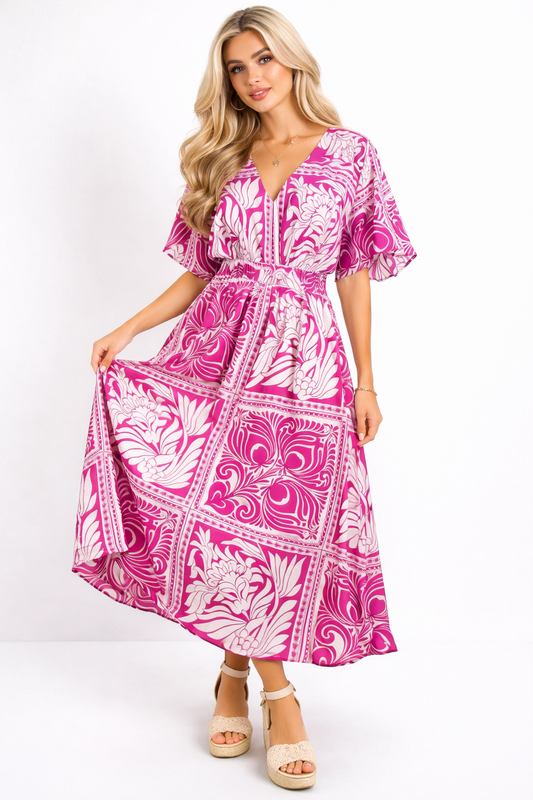 Hailey Fuchsia Botanical Dress