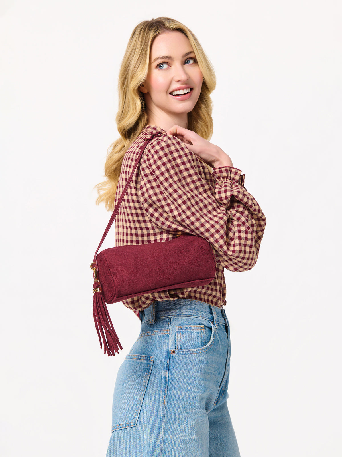 Kylie Barrel Shoulder Bag in Wine