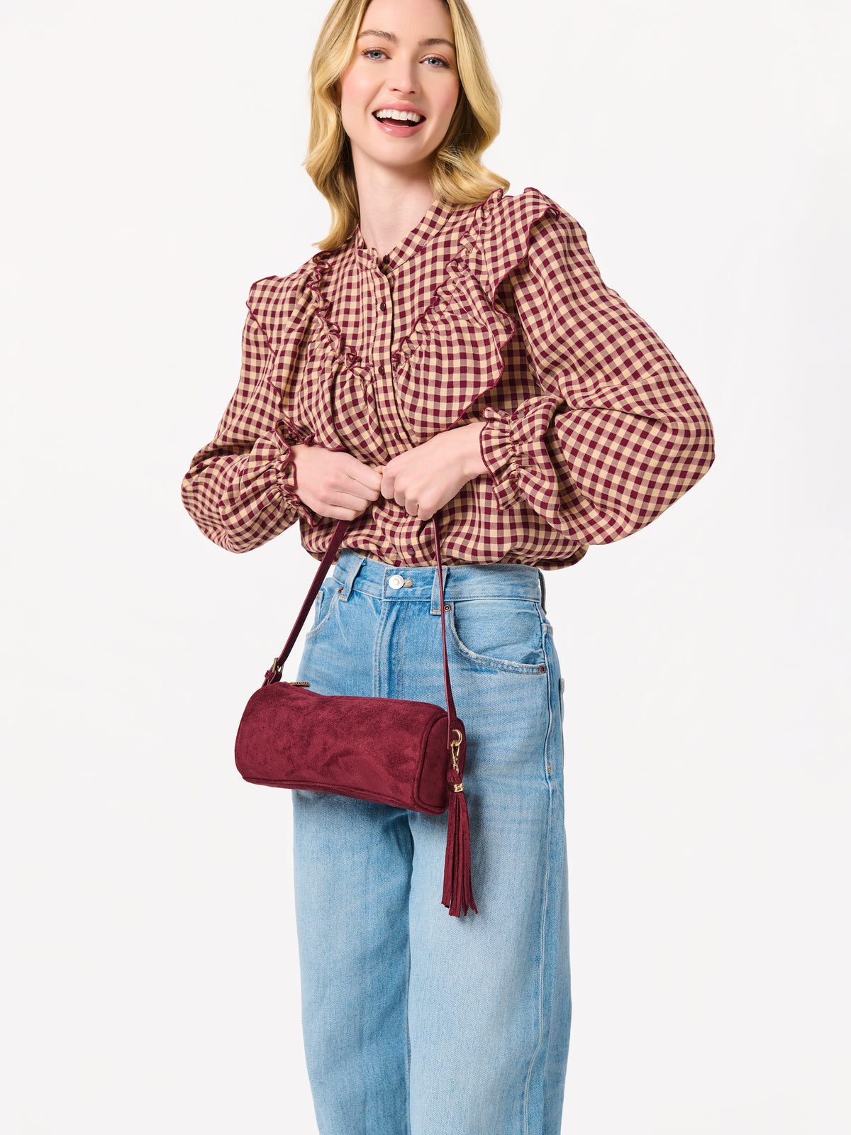 Kylie Barrel Shoulder Bag in Wine