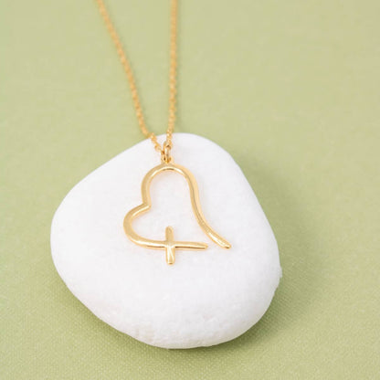 Free Form Heart With Cross Pendant Necklace