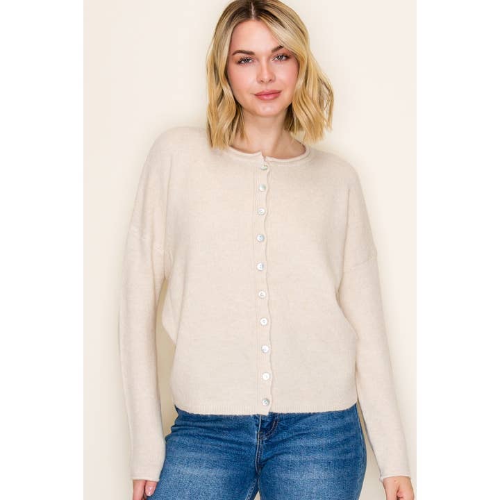 Bev Oatmeal Button Down Cardigan