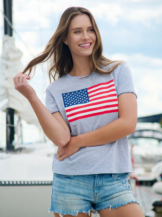 American Flag Tee in Grey