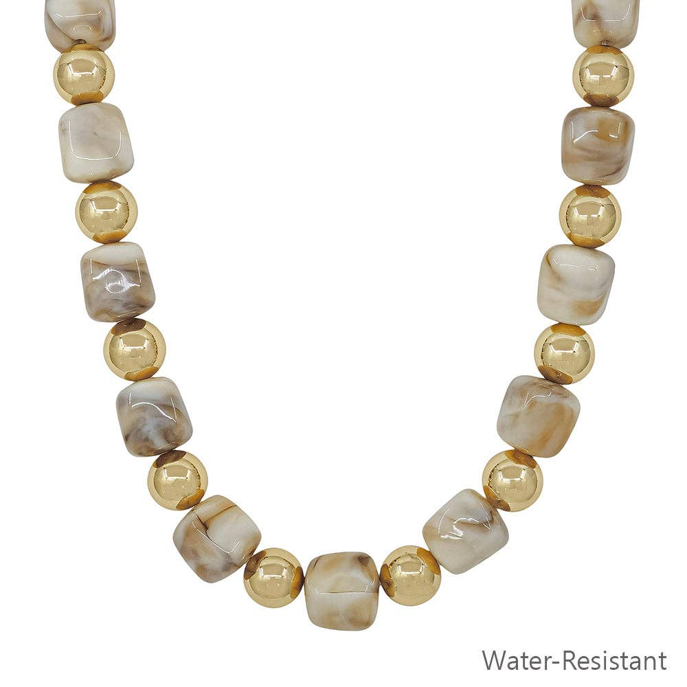 Water Resistant Gold and Natural Beaded Necklace