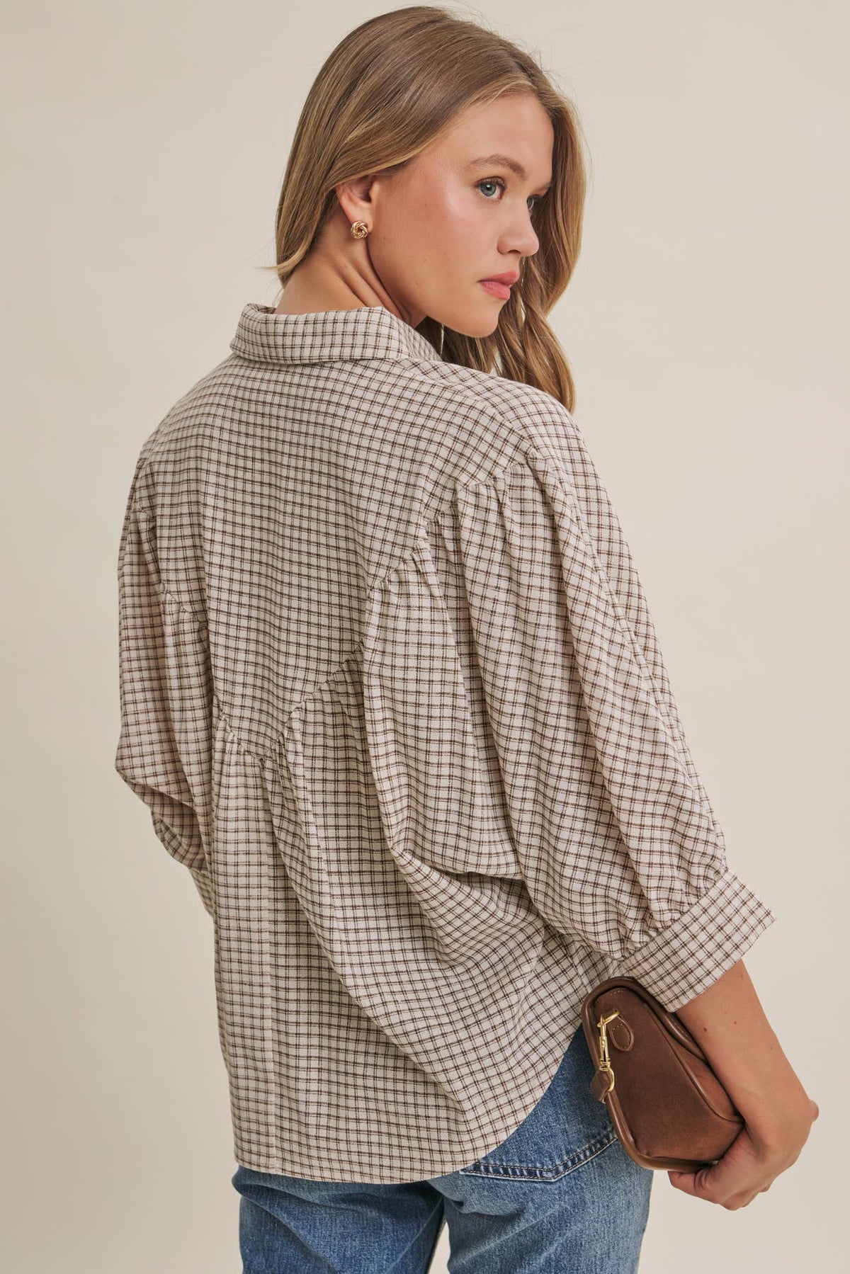 Plaid Dolman Button-Down Shirt