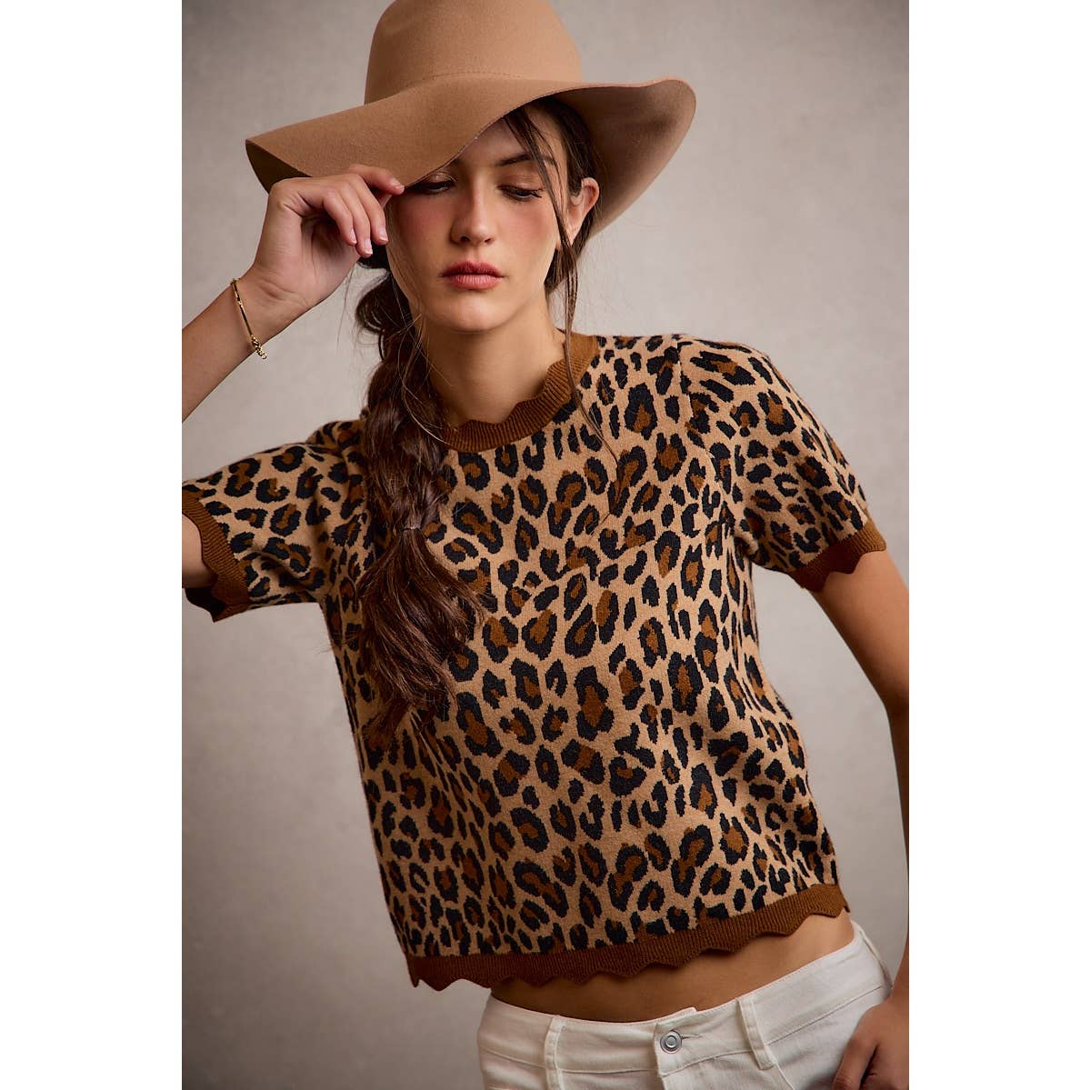 Leopard Print Scalloped Hem Top