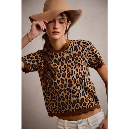 Leopard Print Scalloped Hem Top