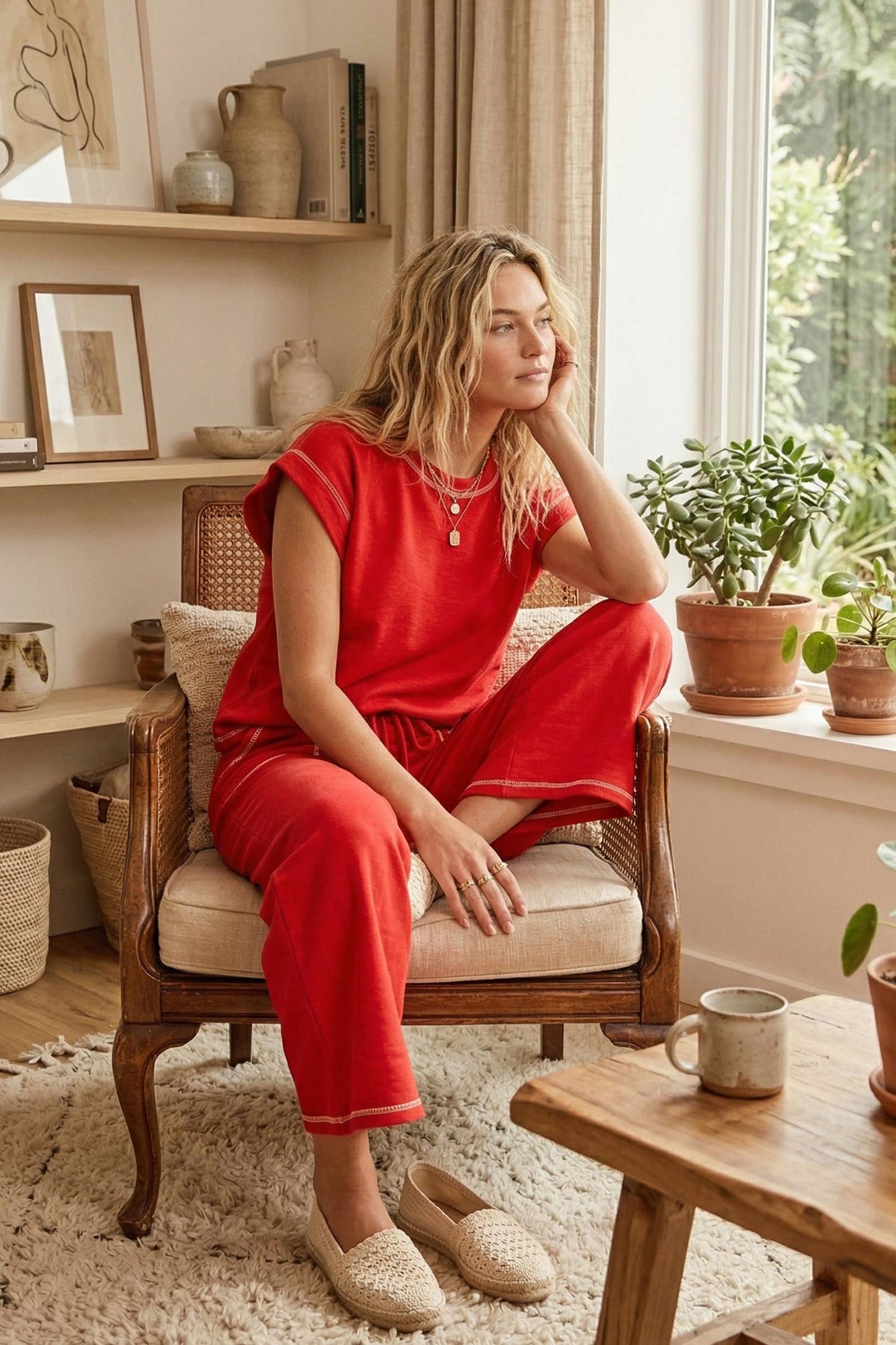 Sia Red Scuba Raw Edge Set