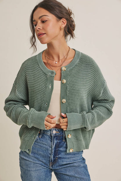 Dusty Green Waffle Knit Cardigan