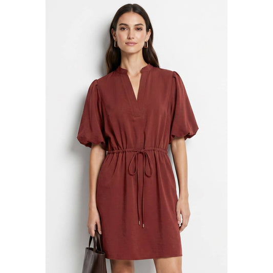 Puff Sleeve Cinched Waist Dress