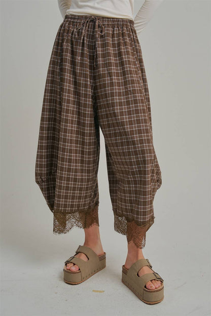 Brown Plaid Balloon Pants