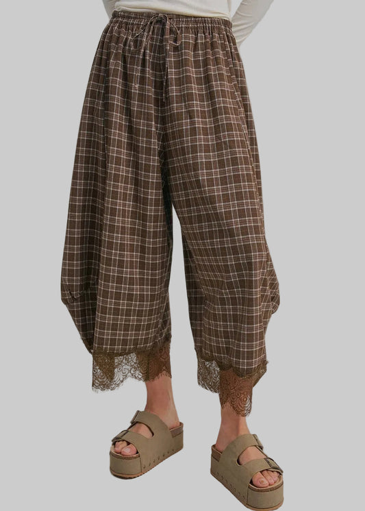 Brown Plaid Balloon Pants