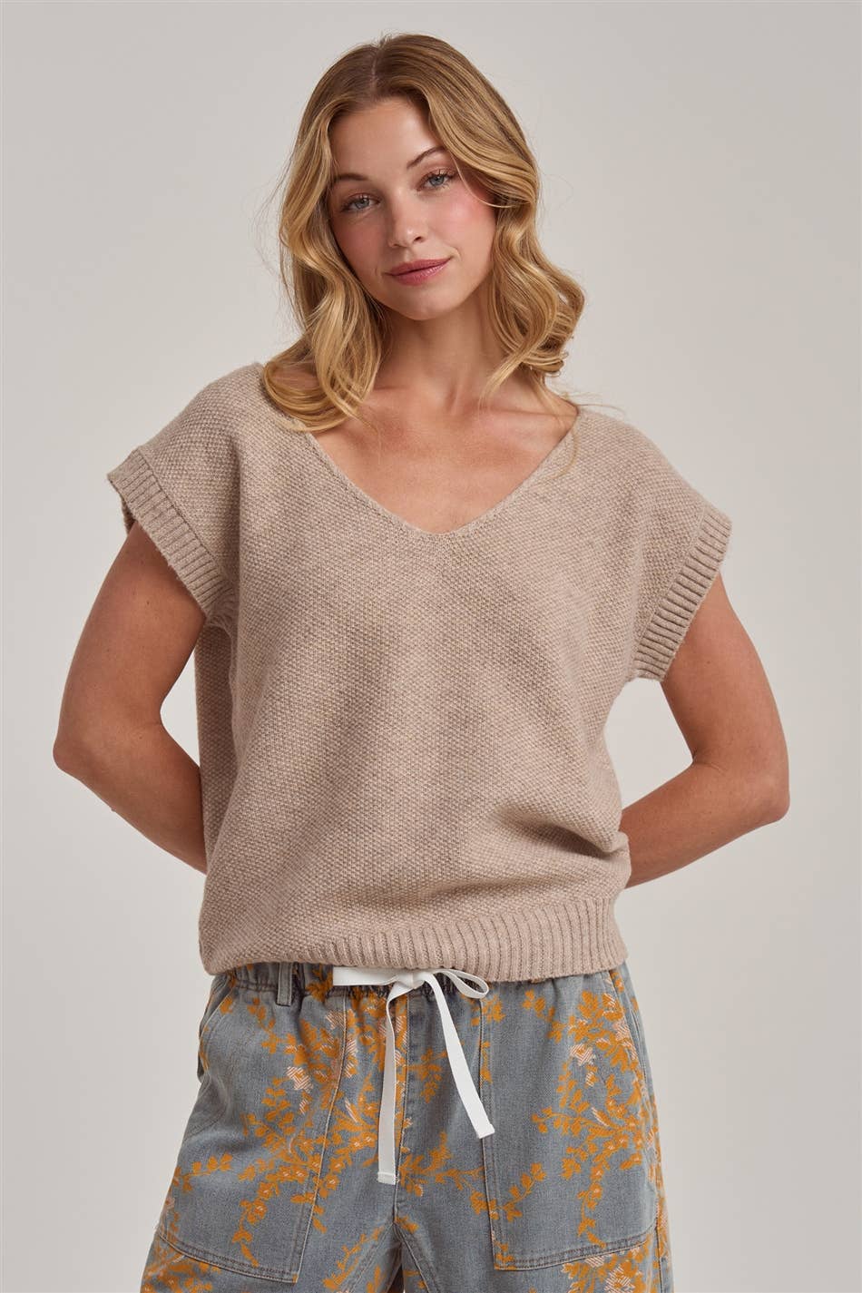 Landon V-Neck Tan Sweater