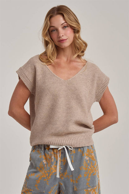 Landon V-Neck Tan Sweater