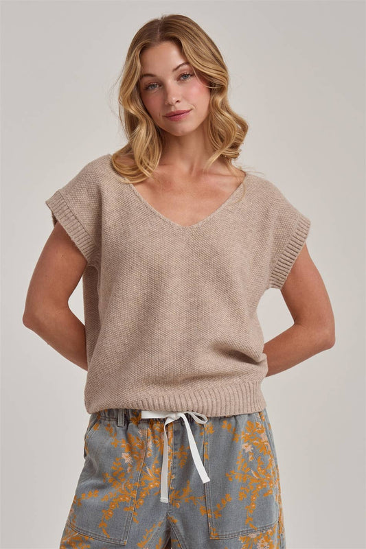 Landon V-Neck Tan Sweater