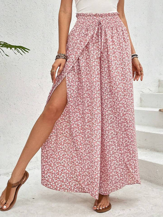 Jane Floral Side Slit Wide Leg Pant
