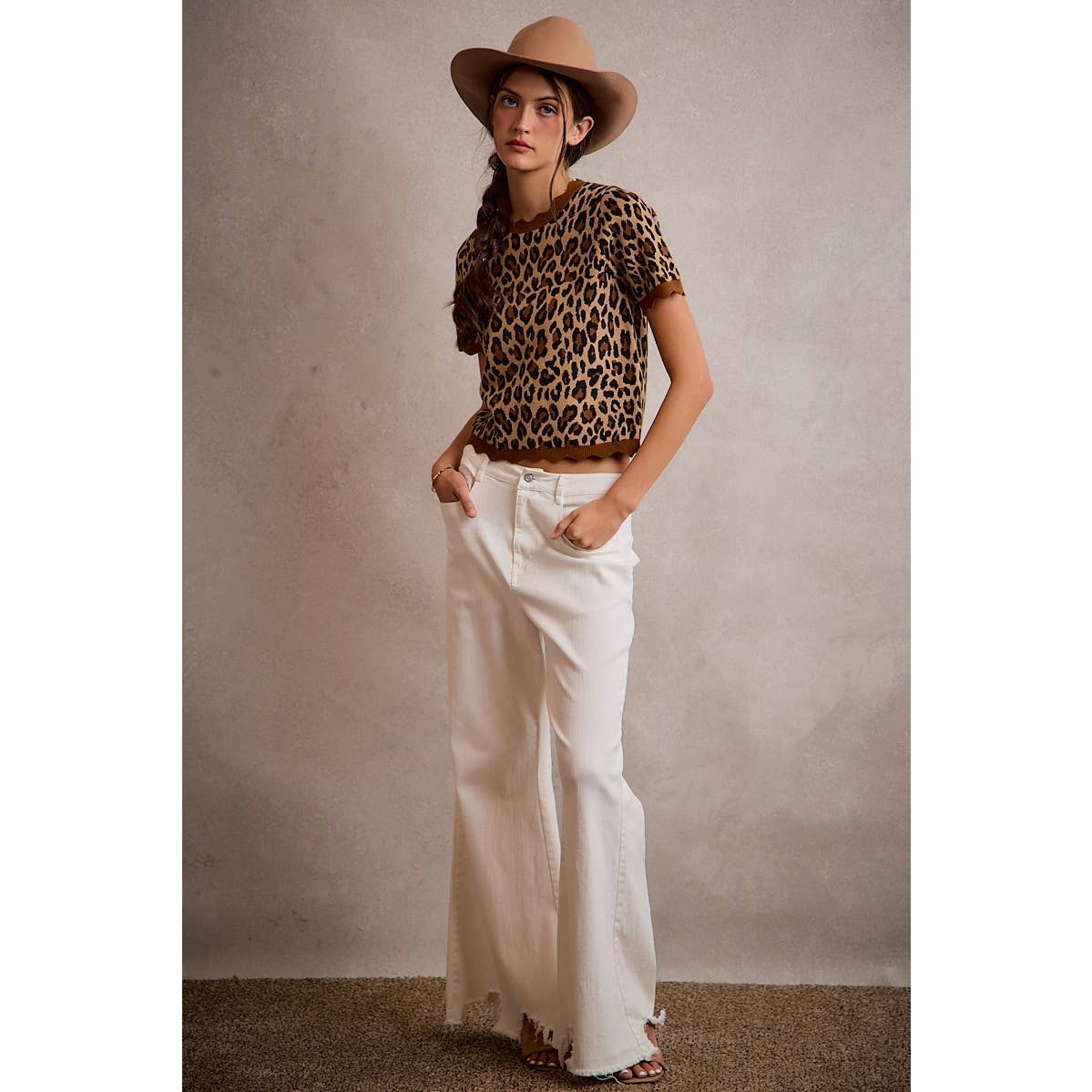 Leopard Print Scalloped Hem Top