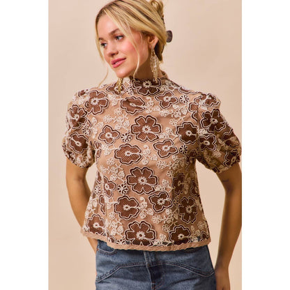 Textured Floral Mesh Top