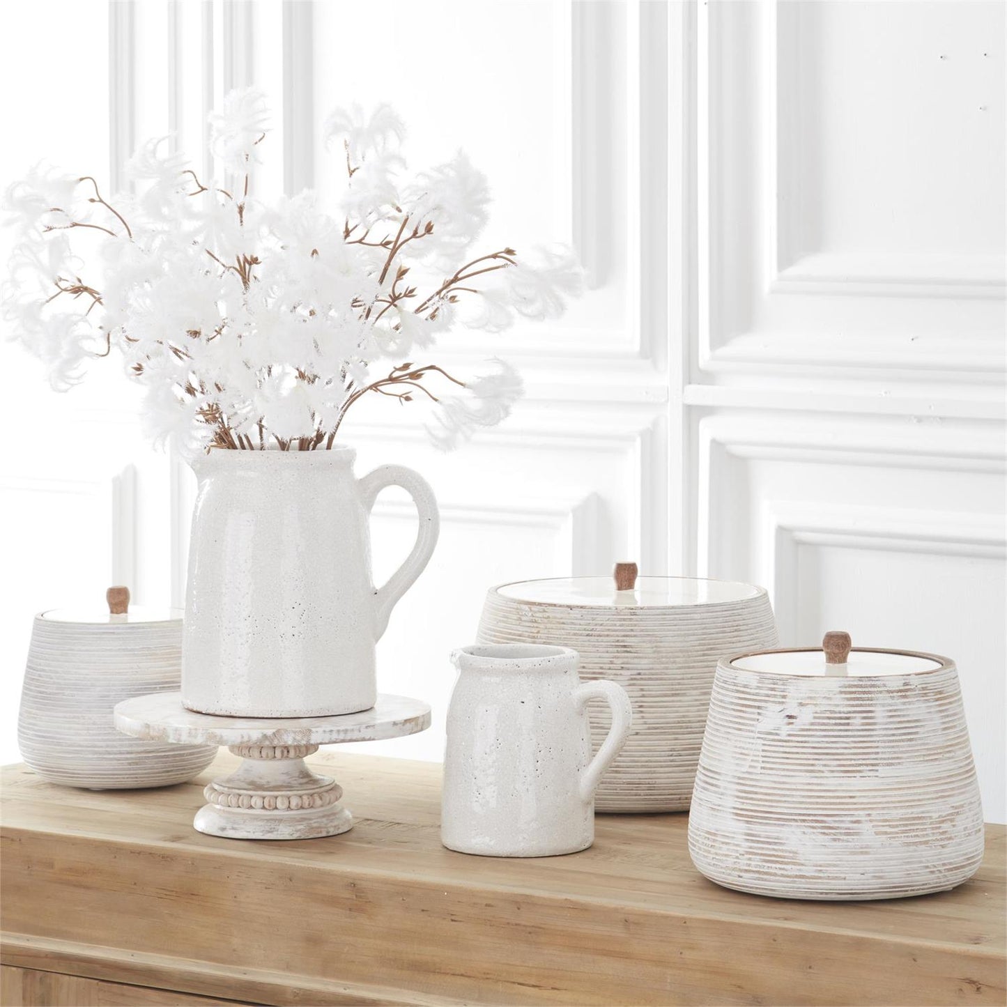 White Crackle Glazed Pitchers