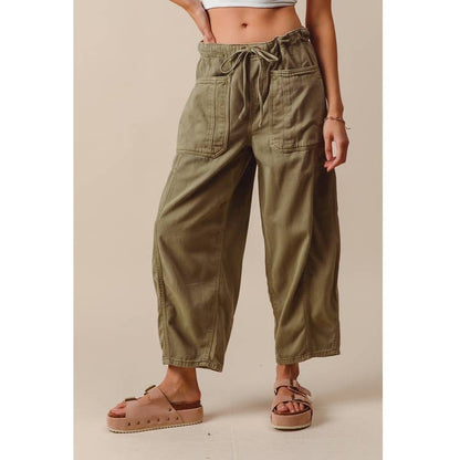 Olive Mid-Rise Wide Leg Pants
