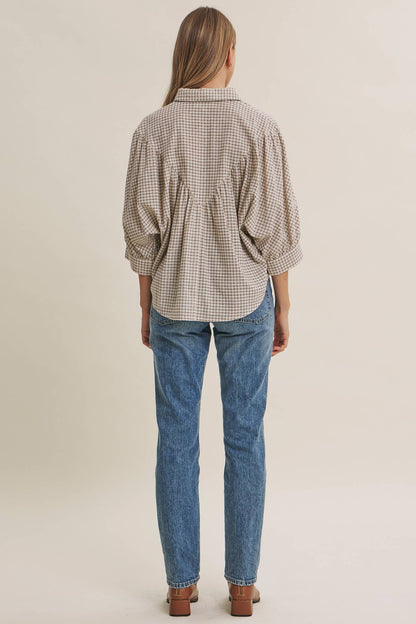 Plaid Dolman Button-Down Shirt