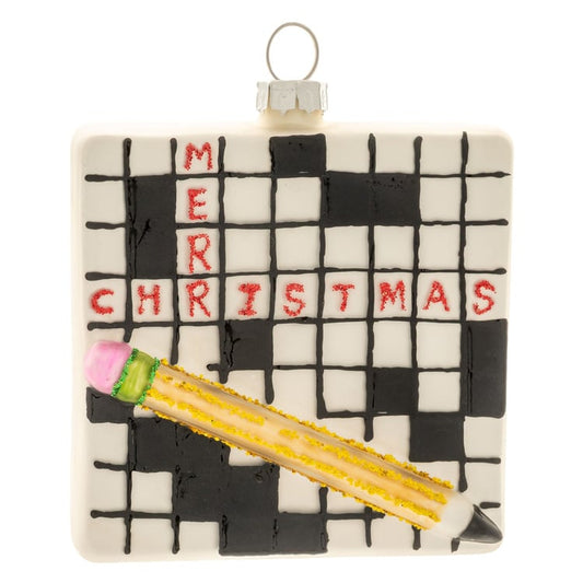 Crossword Puzzle Glass Ornament