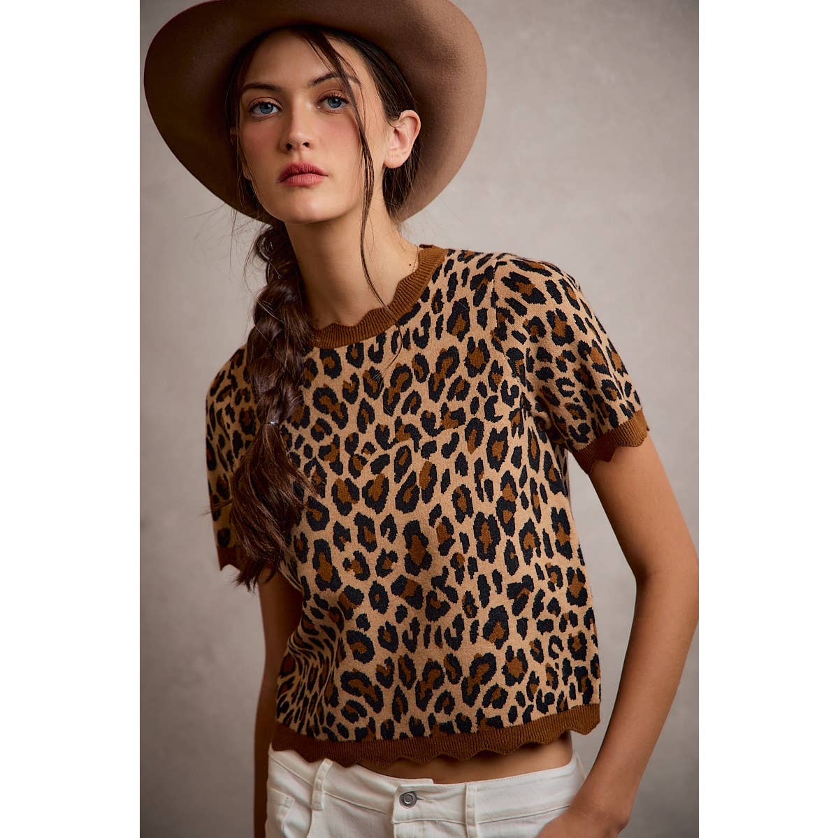 Leopard Print Scalloped Hem Top