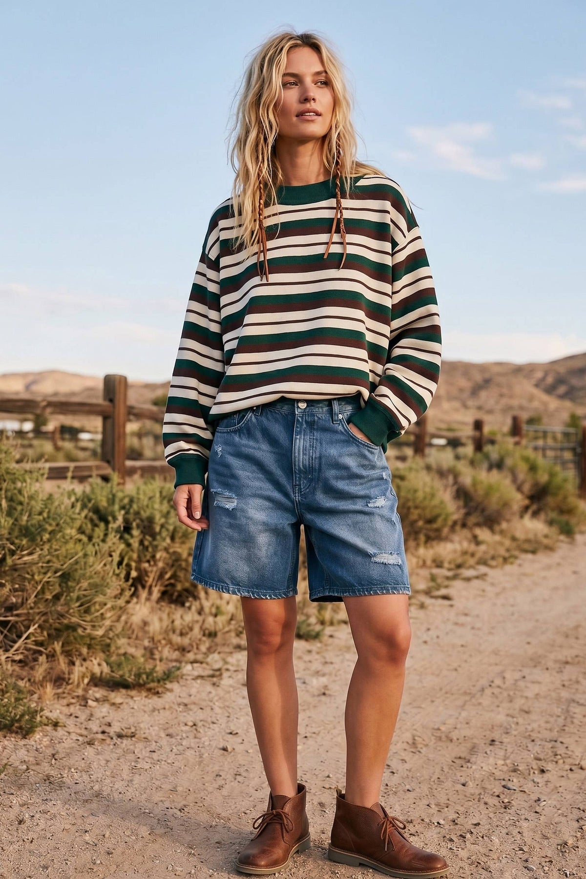Oversized Green Striped Sweatshirt