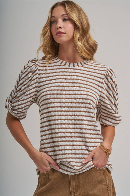 Tia Textured Ribbed Stripe Top