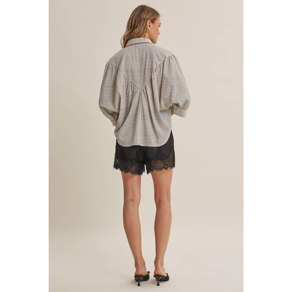 Plaid Dolman Button-Down Shirt