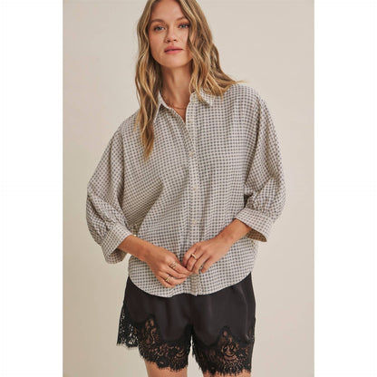 Plaid Dolman Button-Down Shirt