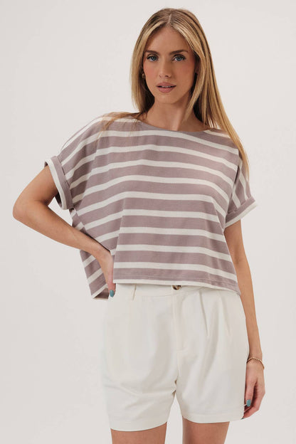 Grace Taupe & White Stripe Tee