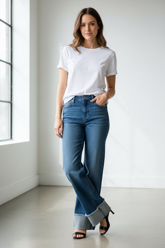 Meg High Rise Wide Leg Roll Up