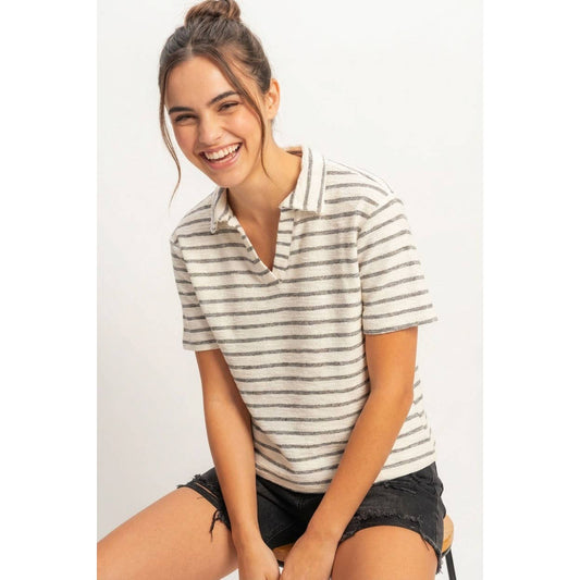 Jules Striped Polo Neck Top