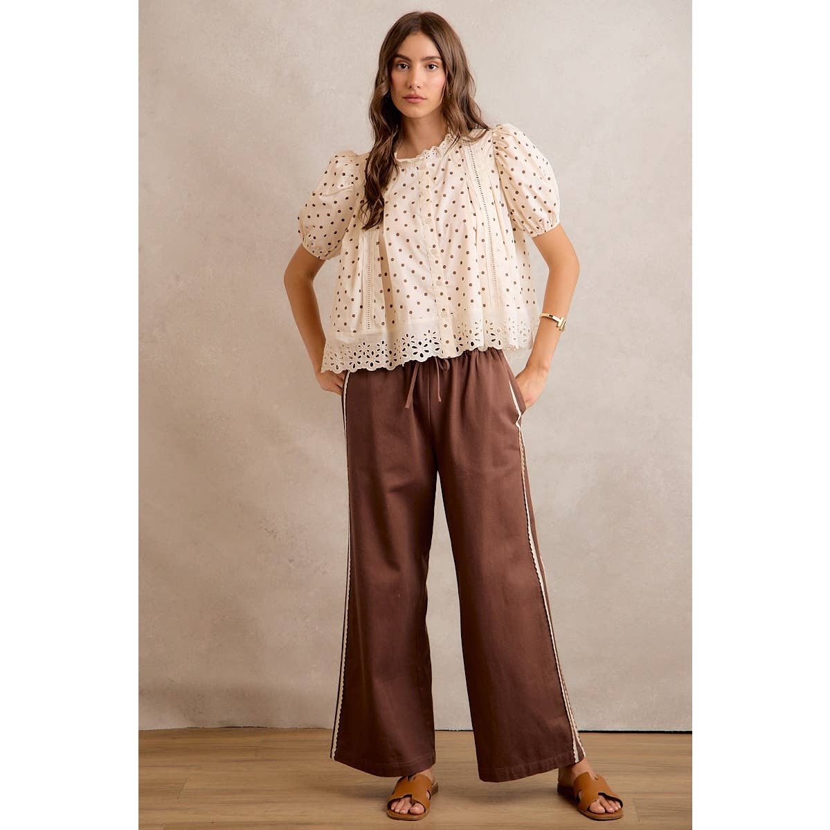 Lace Trimmed Wide Leg Pants