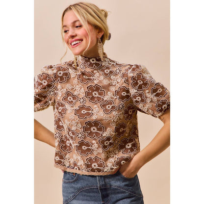 Textured Floral Mesh Top