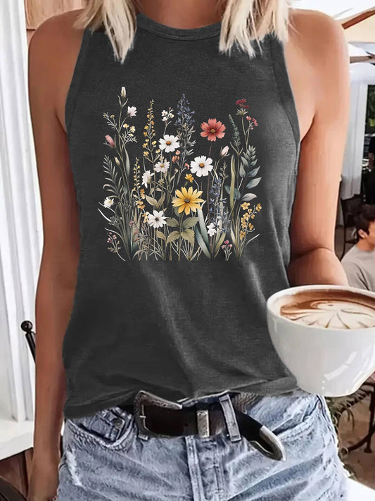 Retro Floral Print Loose Tank Top