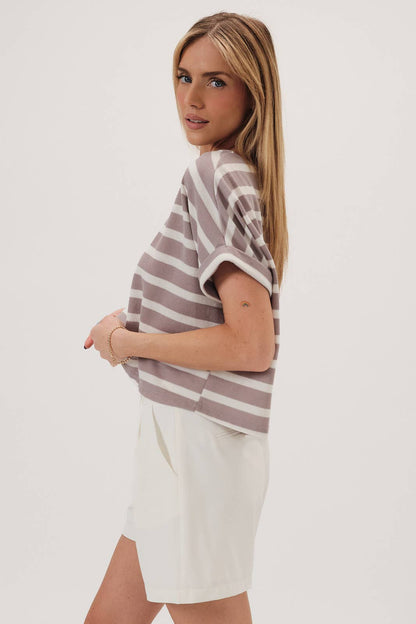 Grace Taupe & White Stripe Tee
