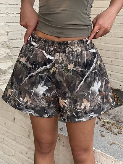 Wide-Leg Camo Print Shorts