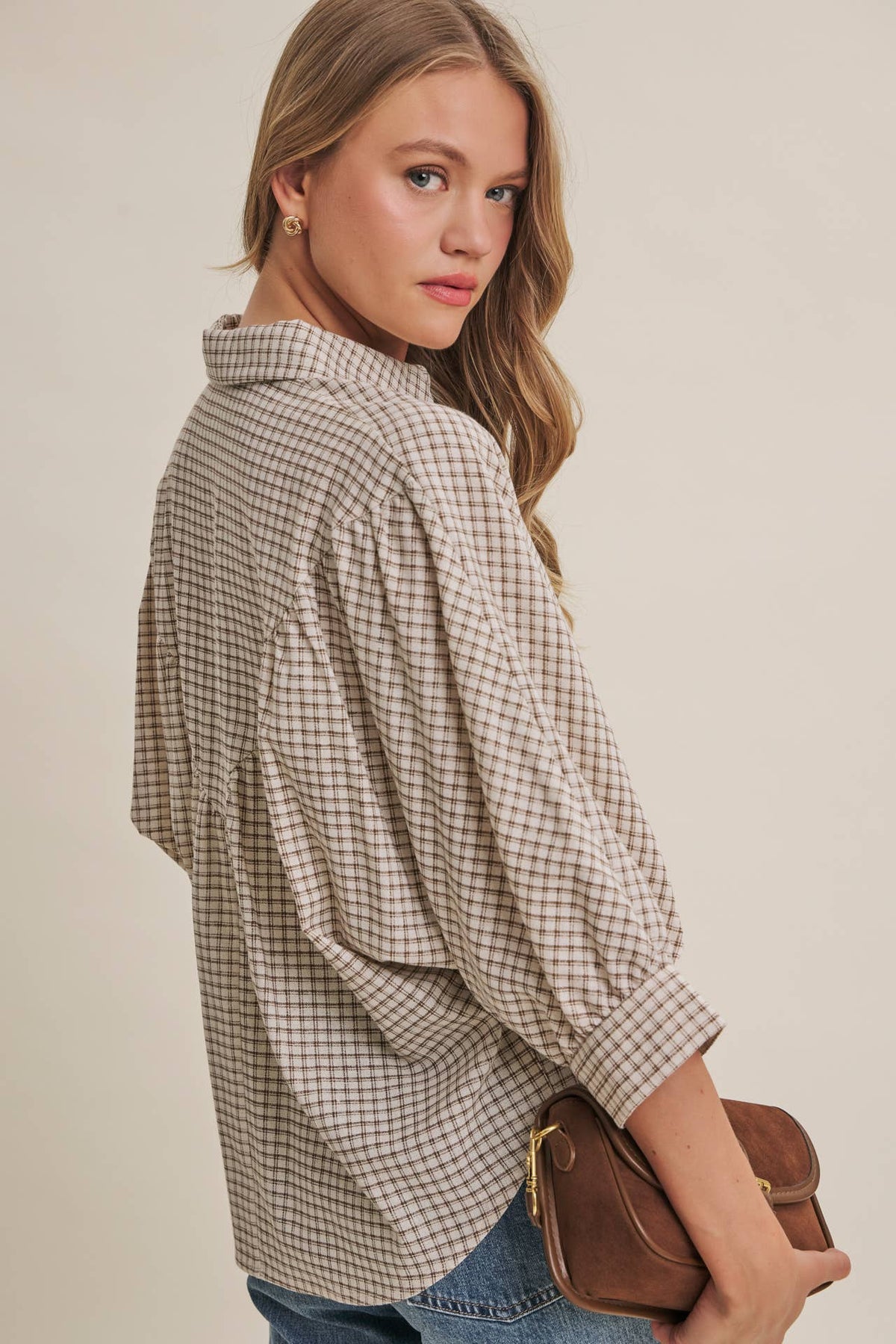 Plaid Dolman Button-Down Shirt
