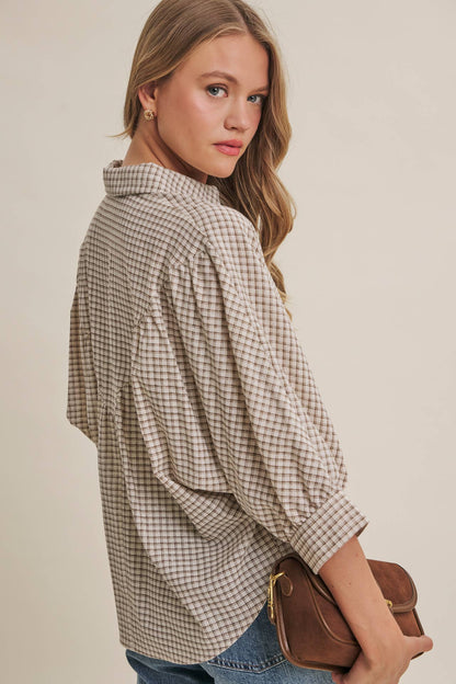 Plaid Dolman Button-Down Shirt