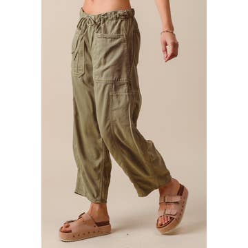 Olive Mid-Rise Wide Leg Pants