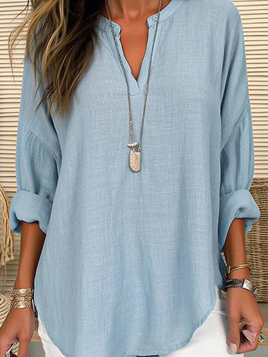 Blaire Blue V-Neck Long Blouse