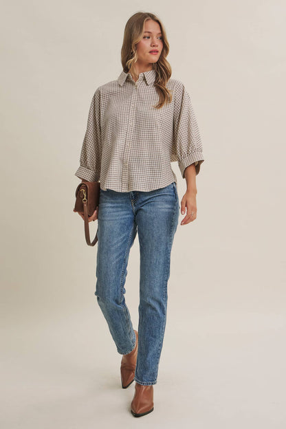 Plaid Dolman Button-Down Shirt