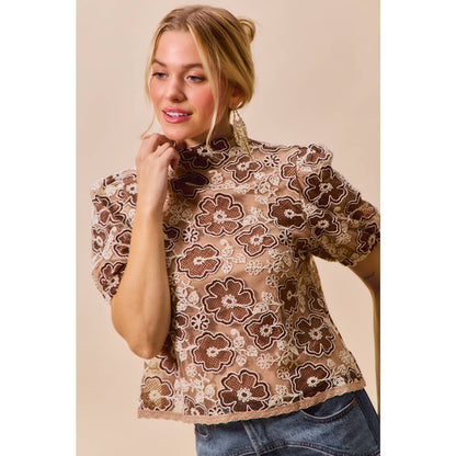 Textured Floral Mesh Top